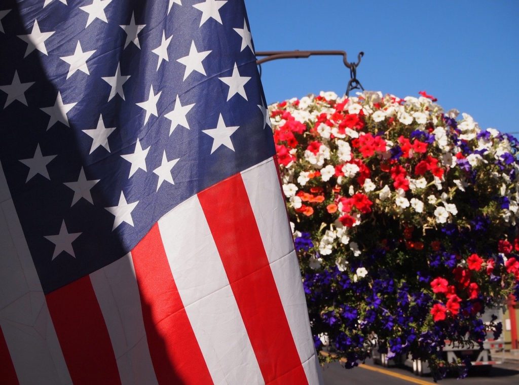 flag and flowers
